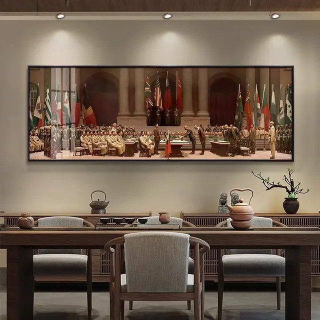 日本无条件投降仪式抗日战爱国主题装饰画客厅办公室茶室装饰画