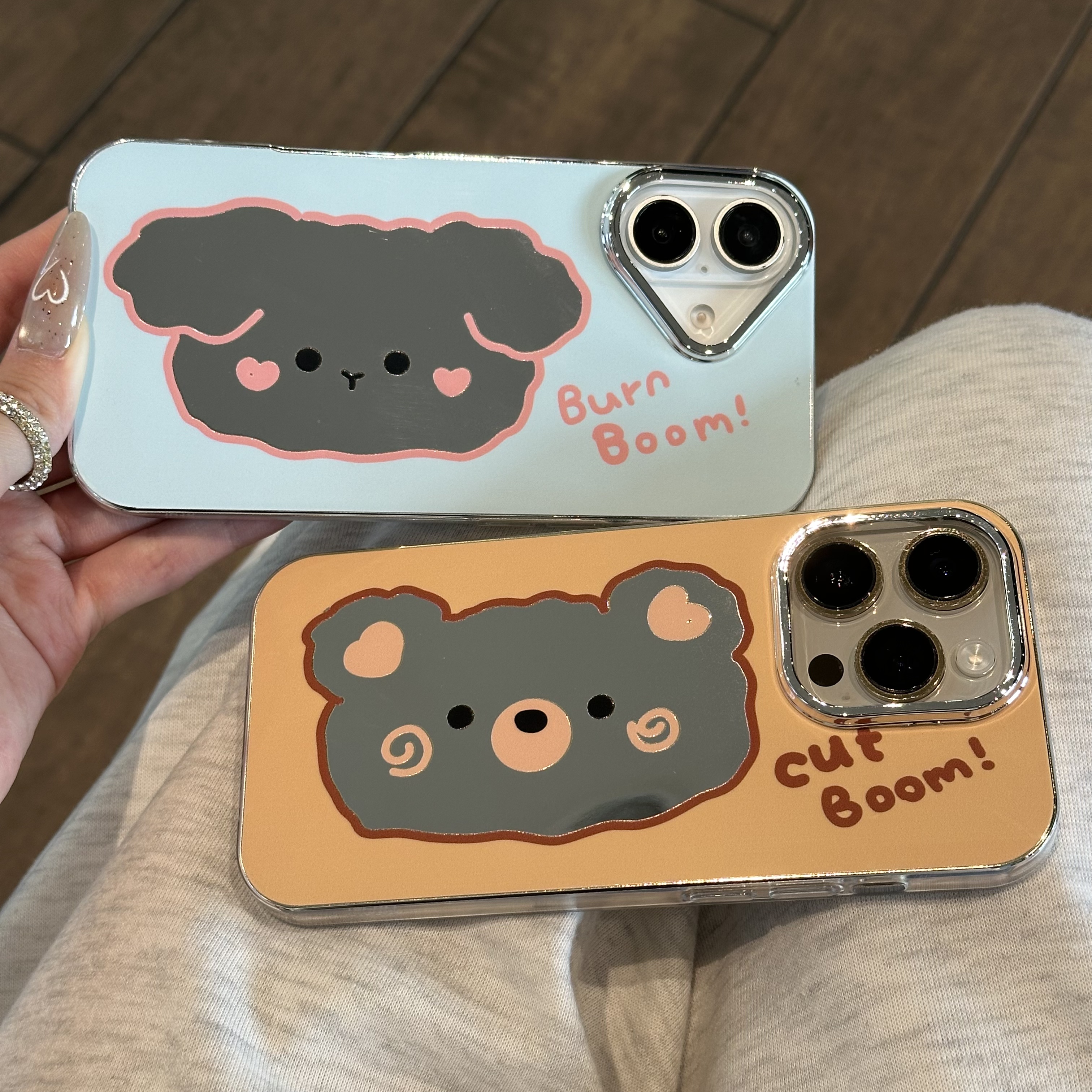 BANCA镂空小熊适用苹果16镜面手机壳华为P70苹果vivo小米oppo套女