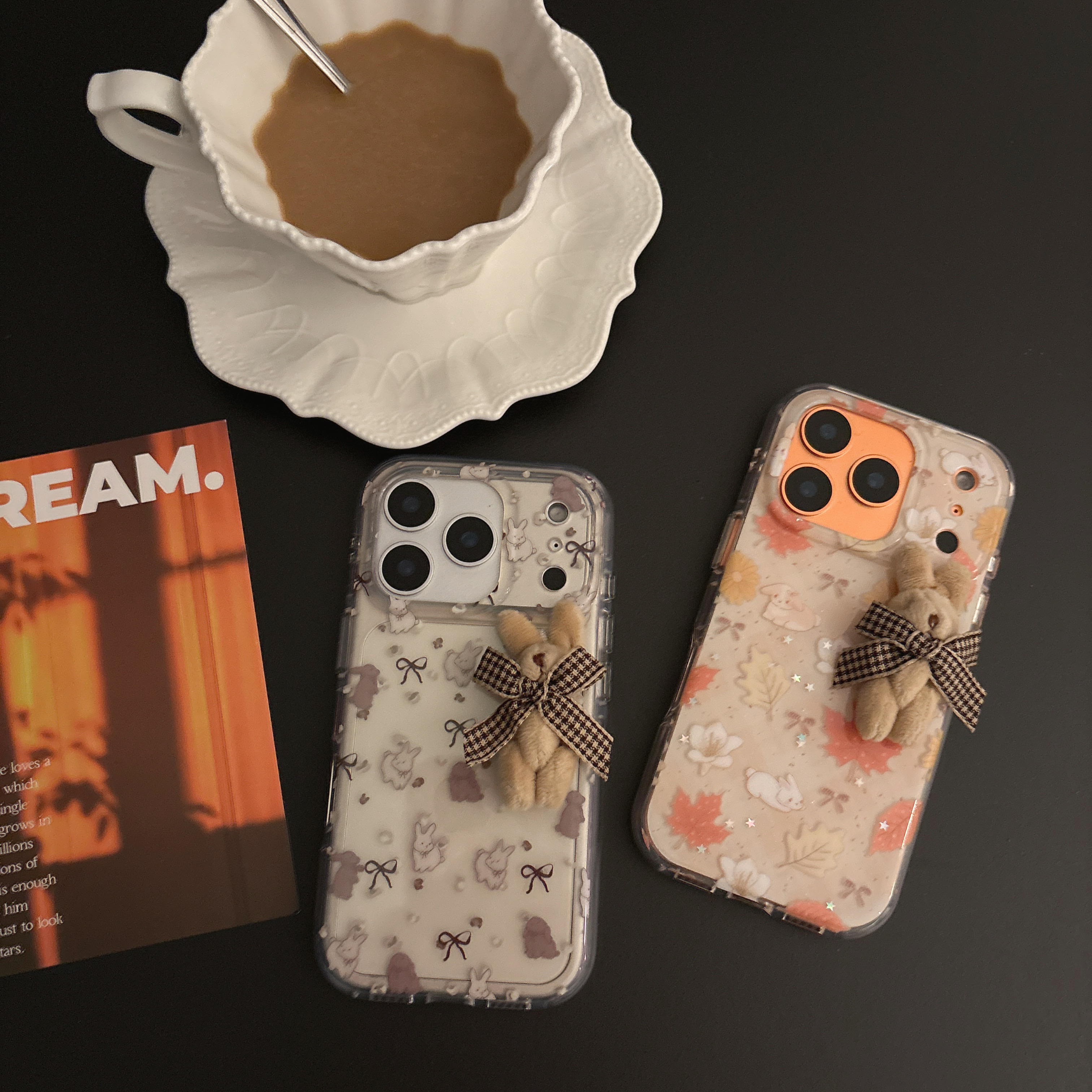 适用iPhone17Promax枫叶蝴蝶结立体毛绒兔子16可爱15苹果手机壳