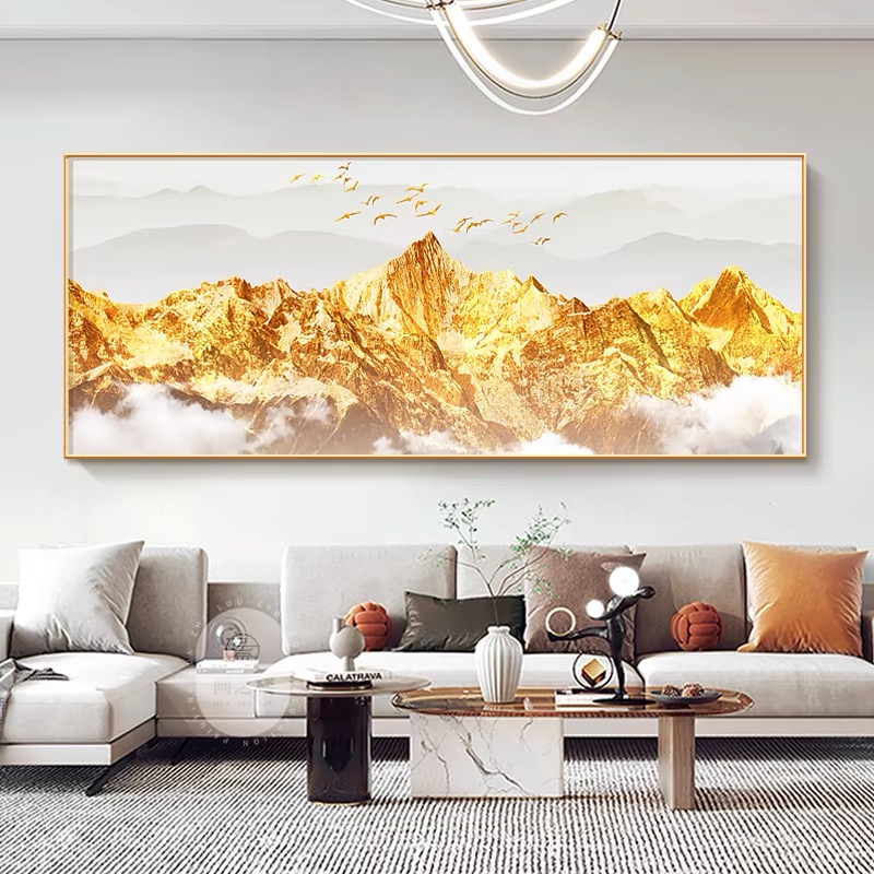办公室茶室背靠金山合适西墙有山无水客厅日照金山背景墙画