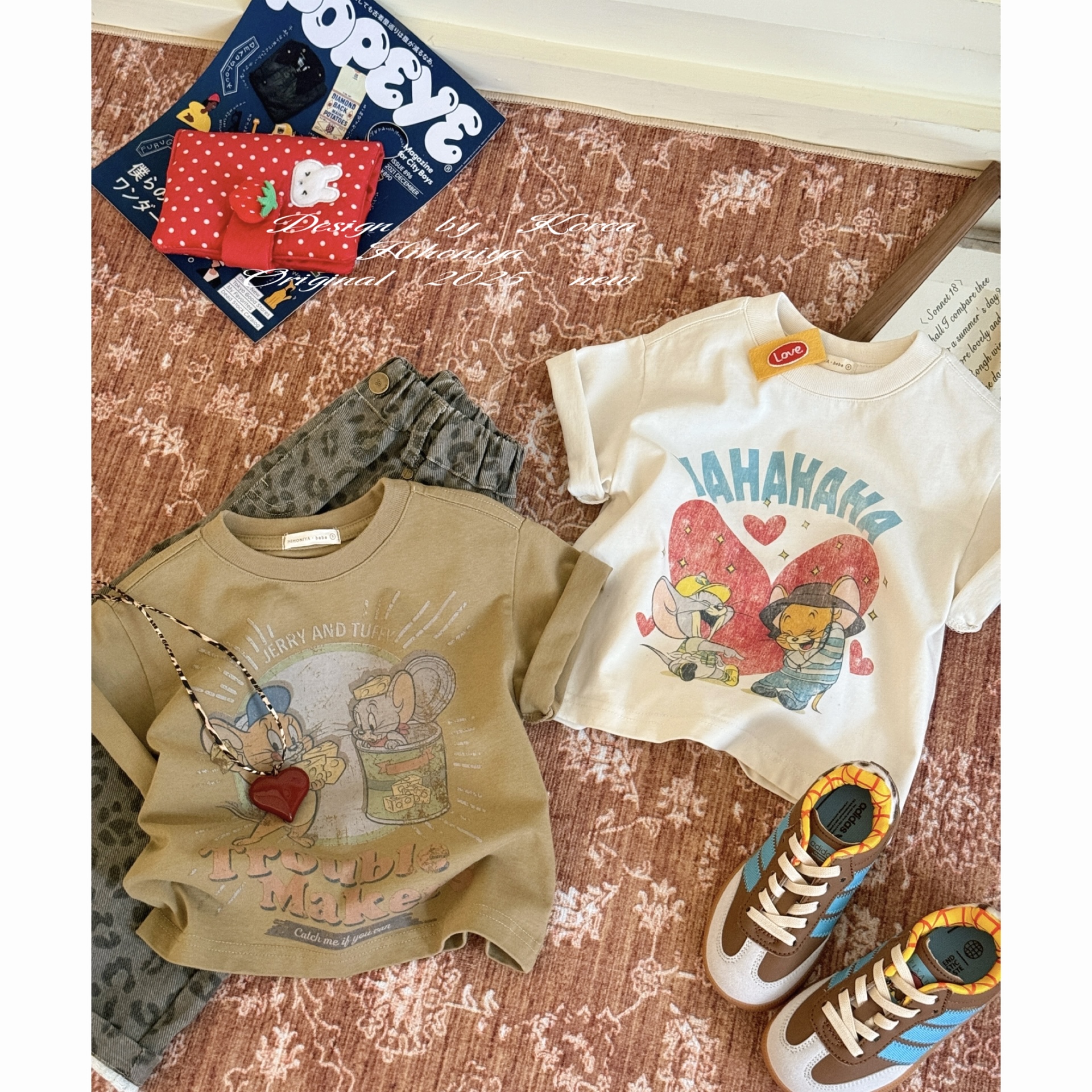 【猫和老鼠】三Hihoniya~2025秋季亲子猫和老鼠做旧纯棉重磅短袖