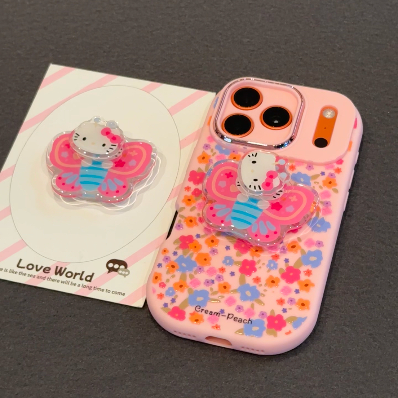 欧克里里碎花蝴蝶KT转转支架适用苹果17/16手机壳华为vivoppo小米