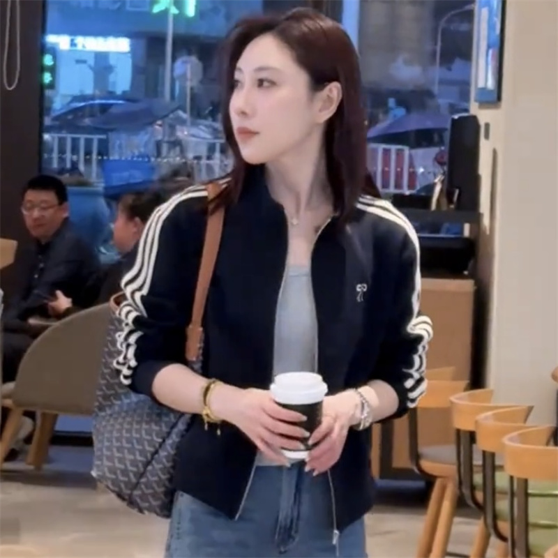 时尚休闲百搭条纹蝴蝶结印花立领宽松外套2025早秋新款洋气上衣女