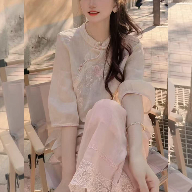 国风温婉高级感气质套装女士2025年夏季新款洋气衬衫休闲裤两件套