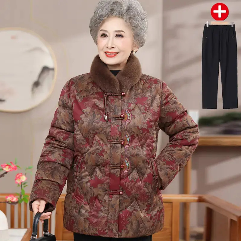 妈妈装棉服冬季新款中老年人冬装棉衣女加绒加厚气质中式奶奶棉袄