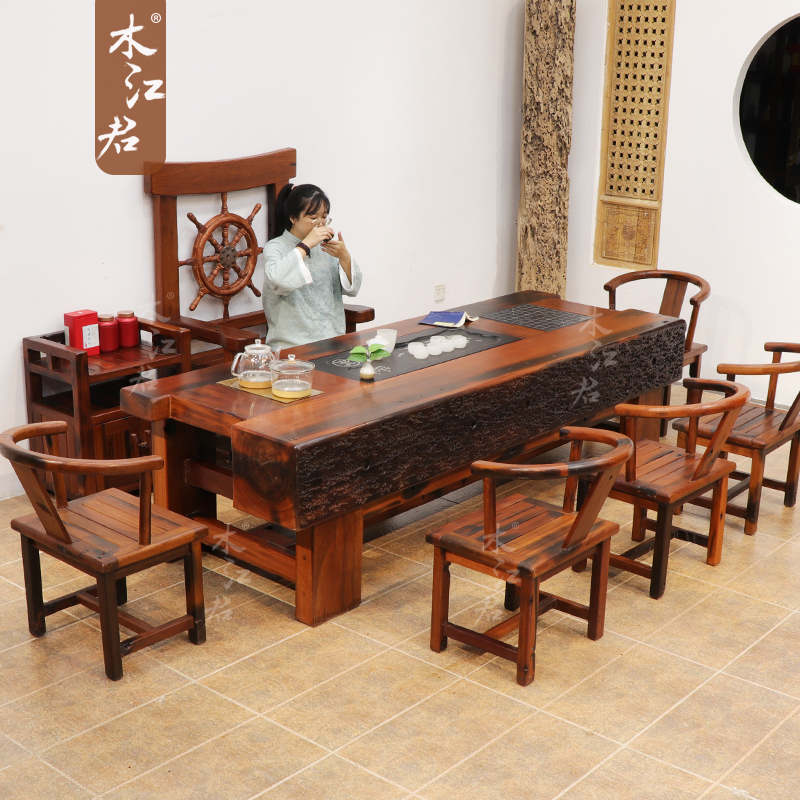 木江君老船木茶桌椅组合古船木家具龙骨实木功夫茶艺桌泡茶桌套装