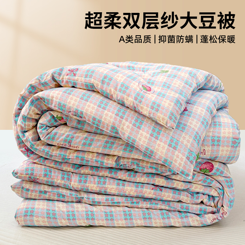 A类双层纱大豆纤维被子冬被加厚保暖被芯家用卧室春秋被四季通用