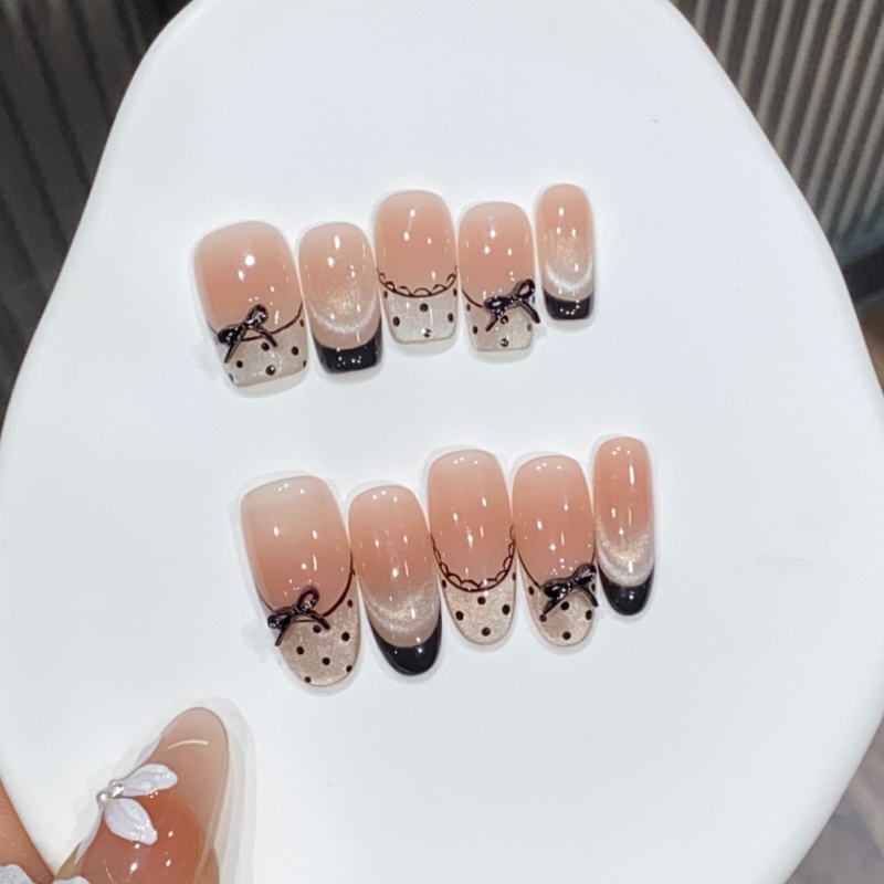 【黑芭蕾】纯手工猫眼黑色法式蕾丝气质氛围波点蝴蝶结甜辣穿戴DIY