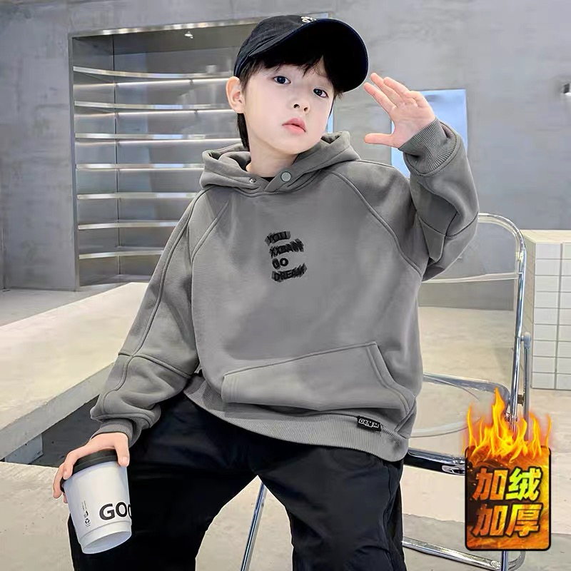 男童秋冬款加绒卫衣2026新款儿童装中大童冬季男孩洋气上衣服冬装