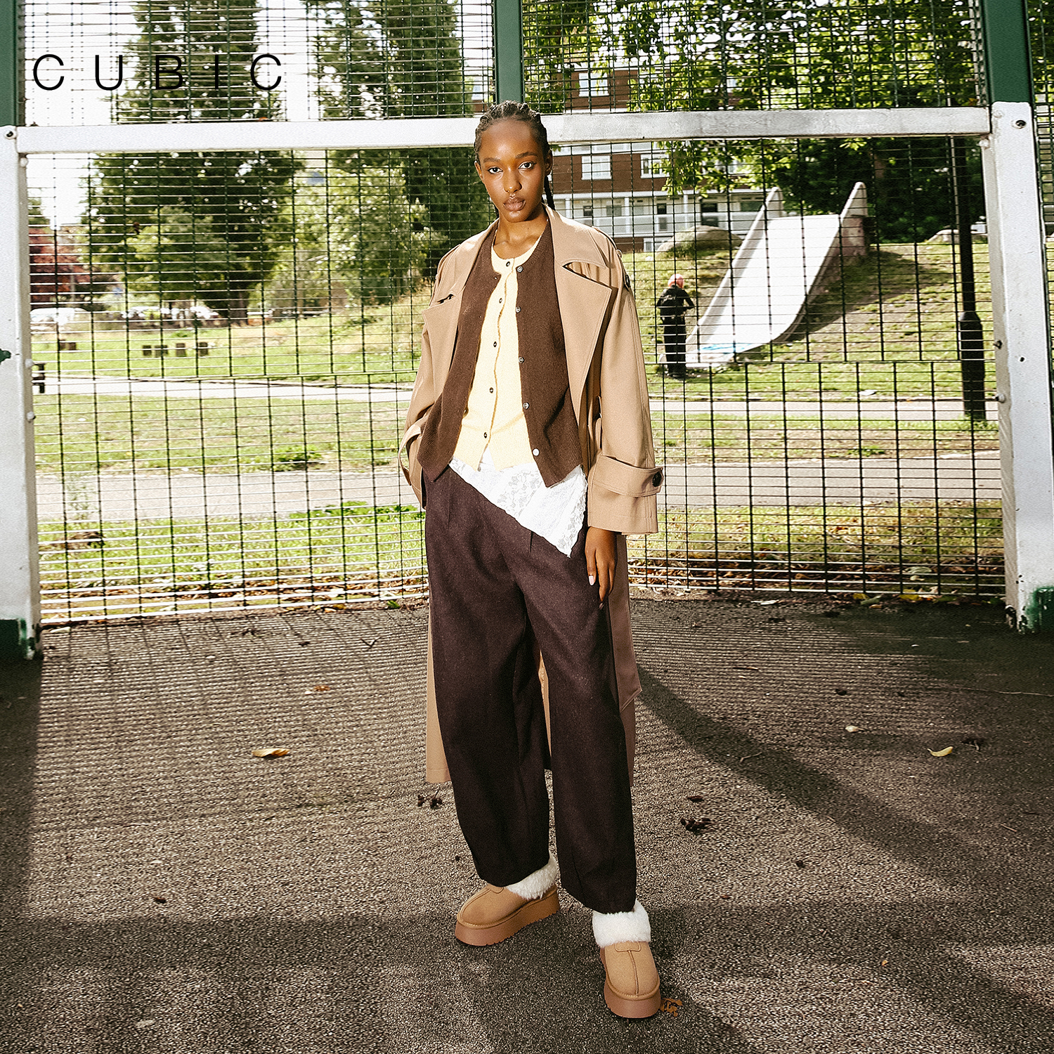 CUBIC街头复古感羊毛混纺休闲褶皱宽松气球卫裤