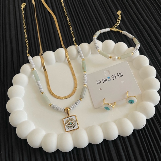 钛钢亚克力项链 如饰 方形双层叠戴链三件套百搭气质手工