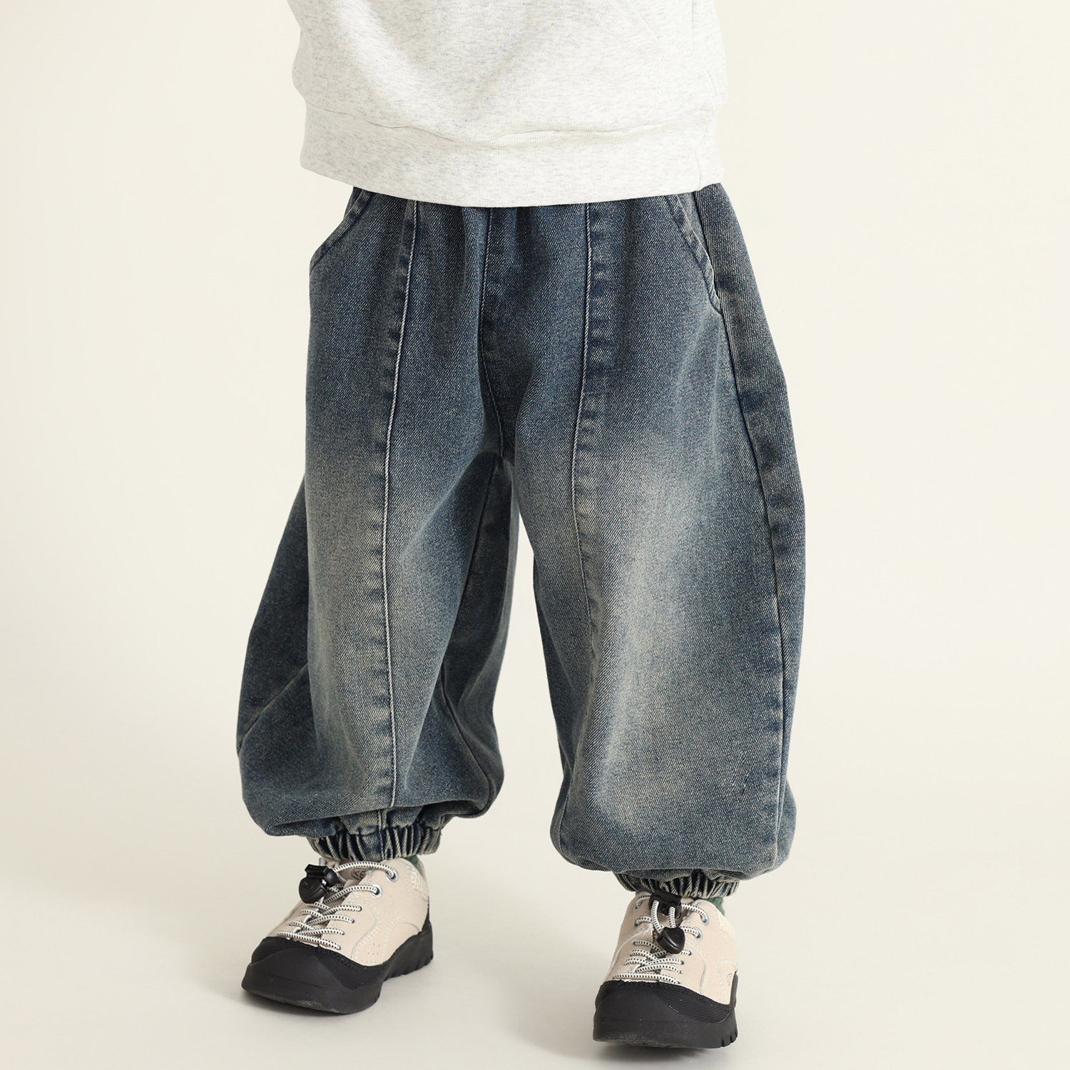 儿童宝宝加绒一体绒牛仔裤2025年秋冬季韩版宽松灯笼裤子保暖长裤