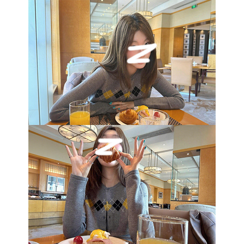 "蒙马特学院"小众撞色经典老钱菱格纹针织开衫吊带两件套