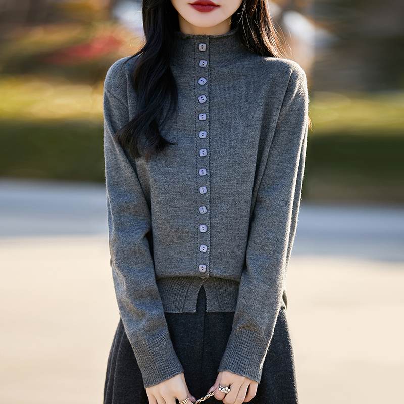 正品哥弟新款绵羊毛早春高级感气质宽松慵懒半高领毛衣女外穿上衣