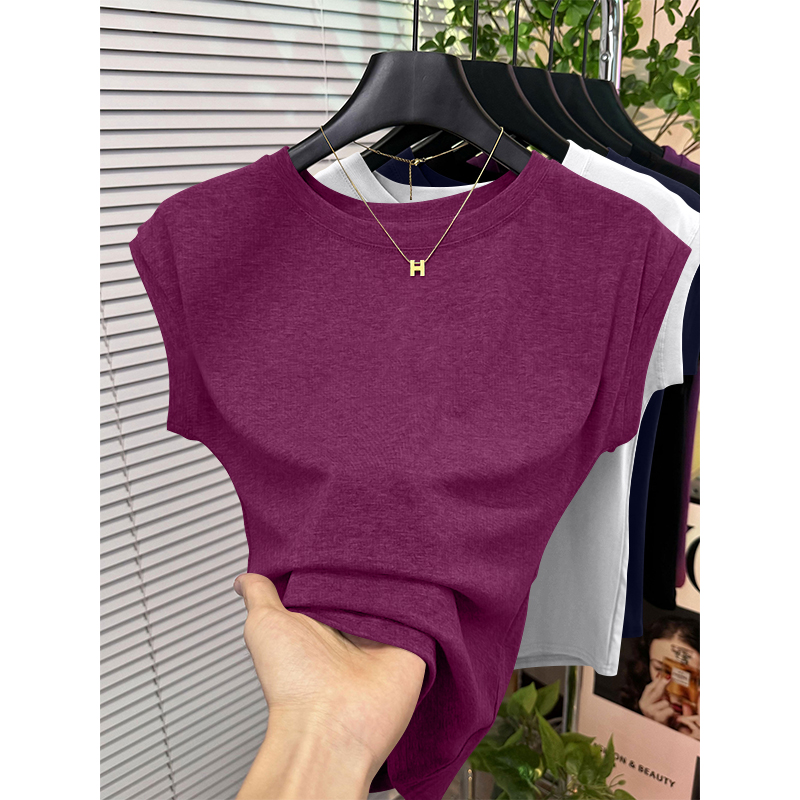 优质螺纹短袖t恤2025新款夏季高档流行圆领时髦小飞袖百搭上衣女