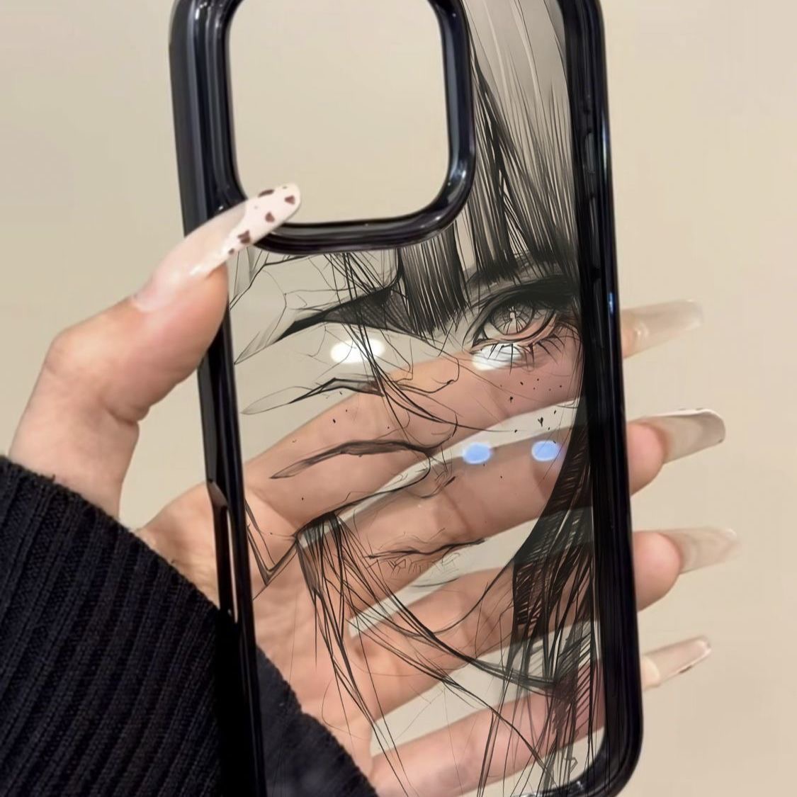 素描少女少女适用苹果16Promax新款15黑边14亚克力手机壳12保护套