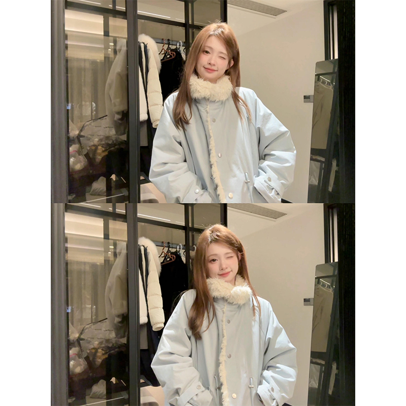 INS CEC巴恩风毛绒派克棉服女冬季新款宽松百搭加厚保暖棉衣外套