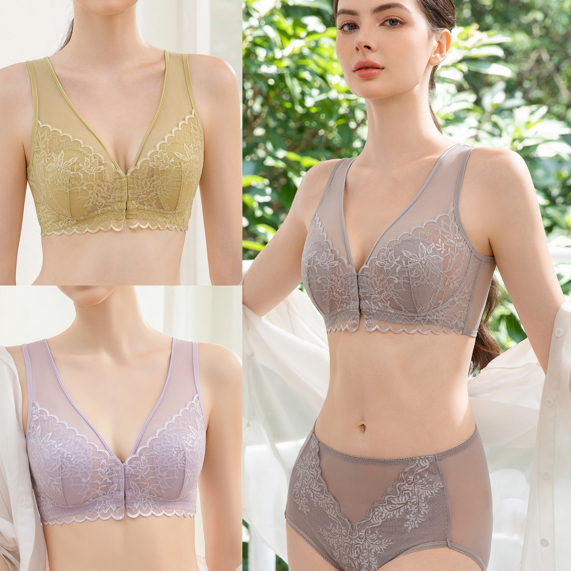 【冰花】25外贸新款桑蚕丝前开扣兔耳杯文胸聚拢速干调整型06