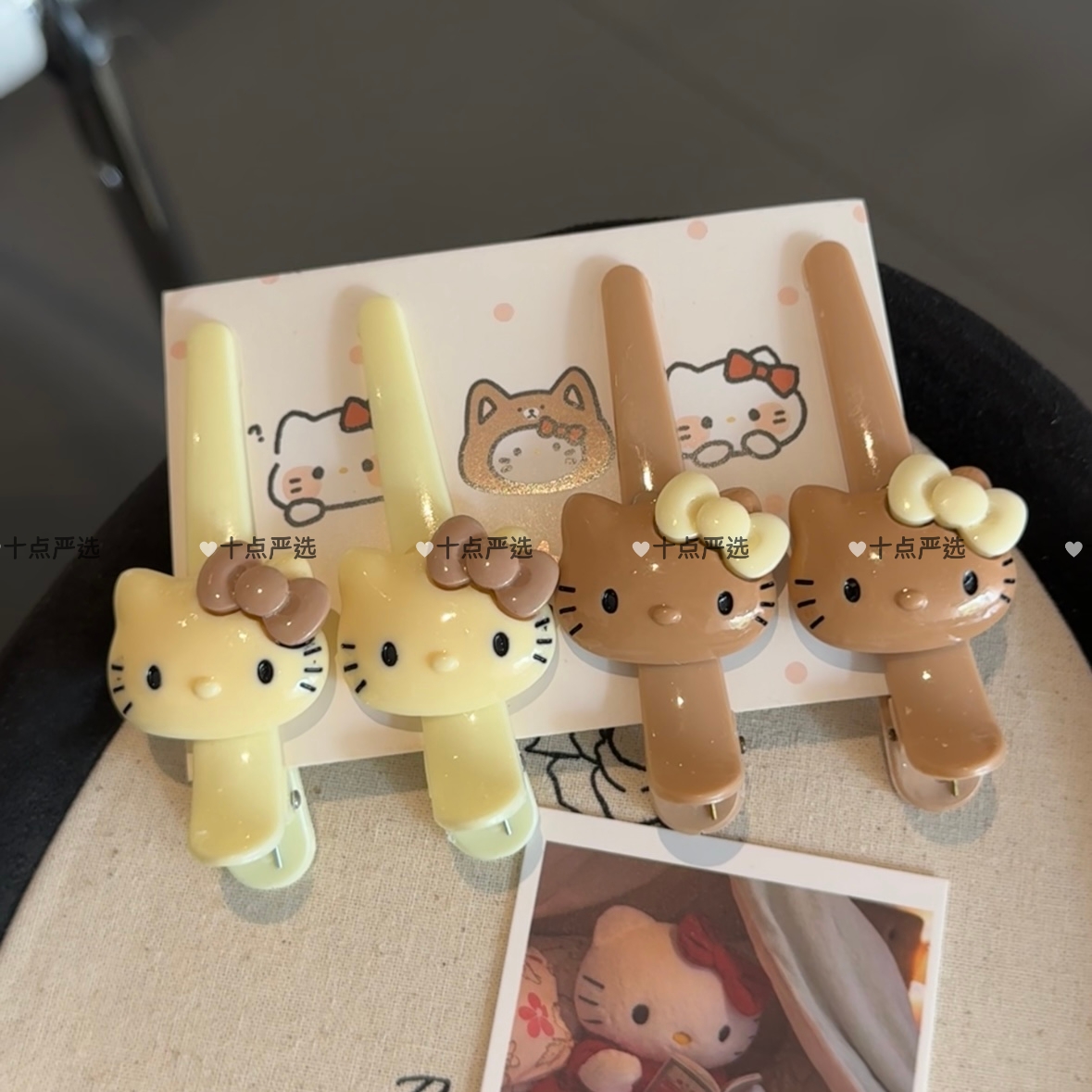 黑皮kitty猫咪大头可爱鸭嘴夹复古港风一字夹学生闺蜜可爱发夹