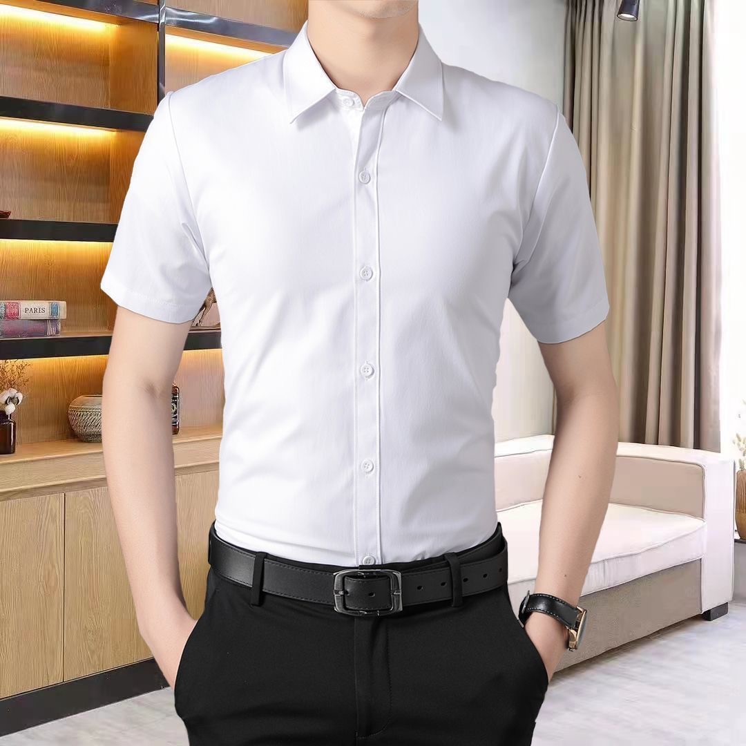 夏季男士白色短袖职业商务正装衬衫修身上衣白衬衣白衬衫舒适免烫
