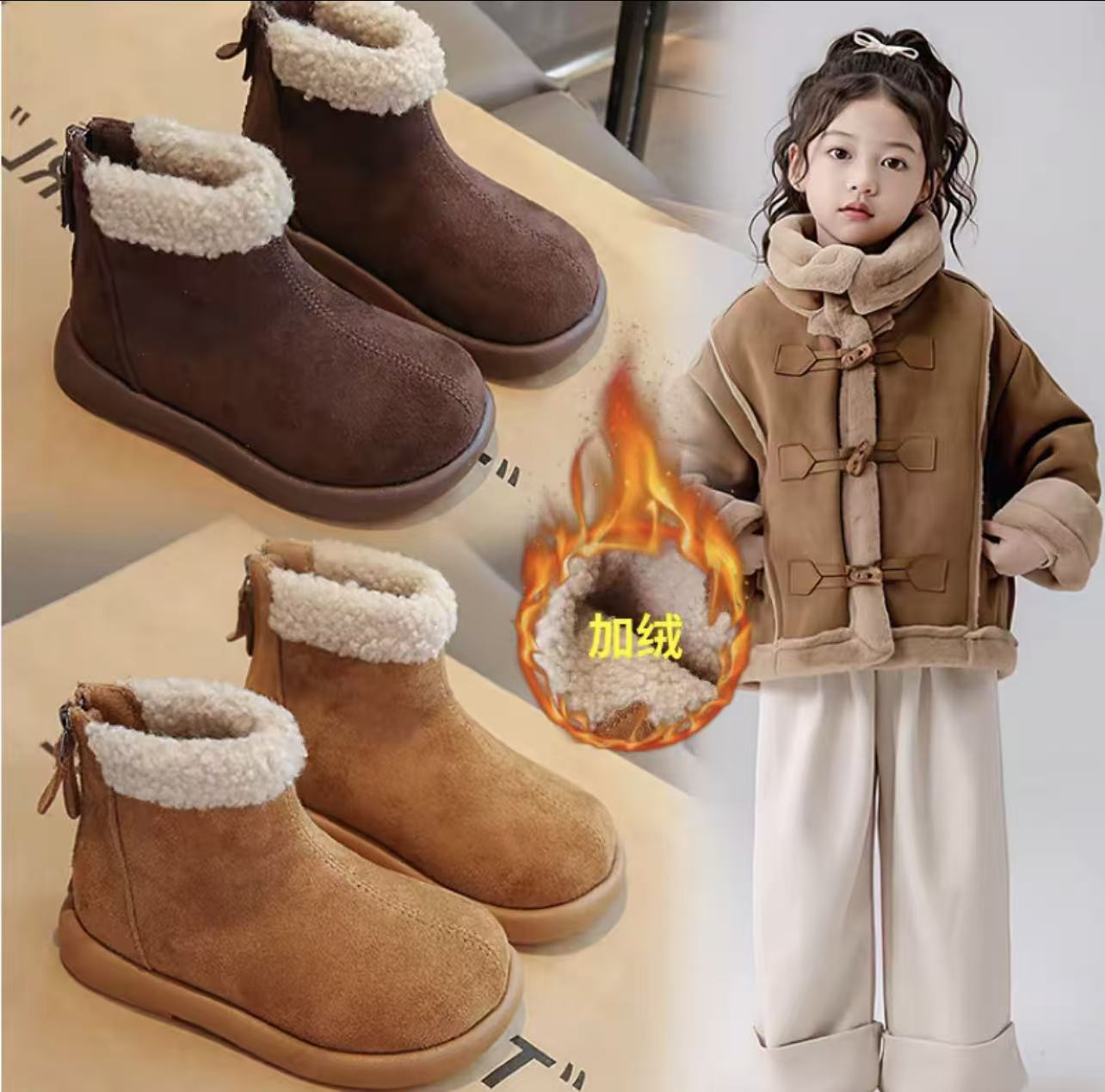 女童棉鞋儿童加绒加厚雪地靴2025冬季新款小女孩保暖棉靴防水短靴