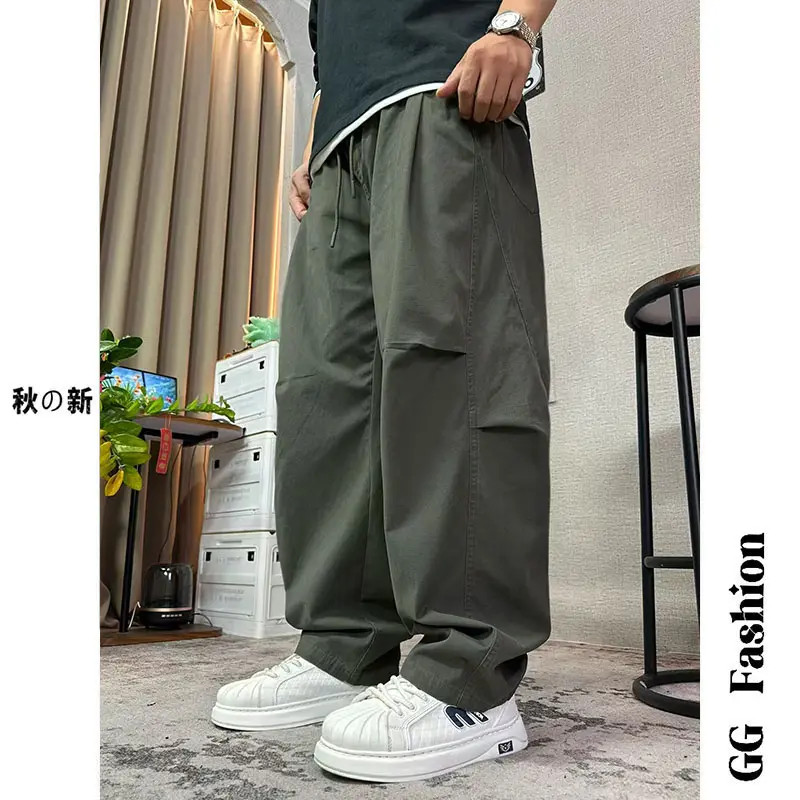 【cityboy】早秋新款纯棉弯刀工装裤水洗百搭松紧腰直筒休闲裤大码