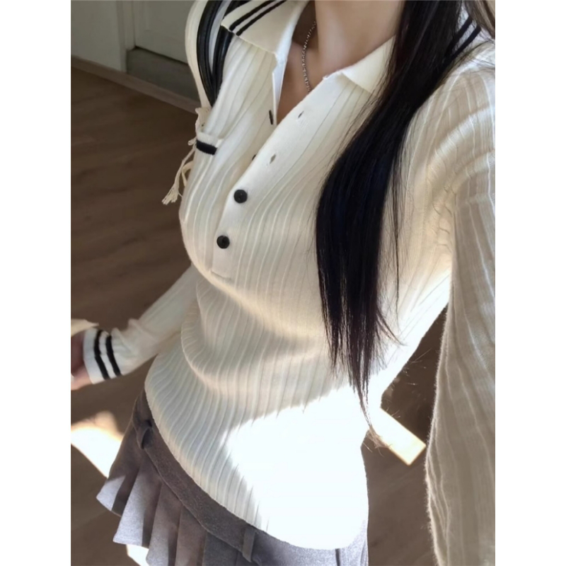 白色针织打底衫女装秋冬季洋气内搭独特绝美小上衣漂亮穿搭高级感