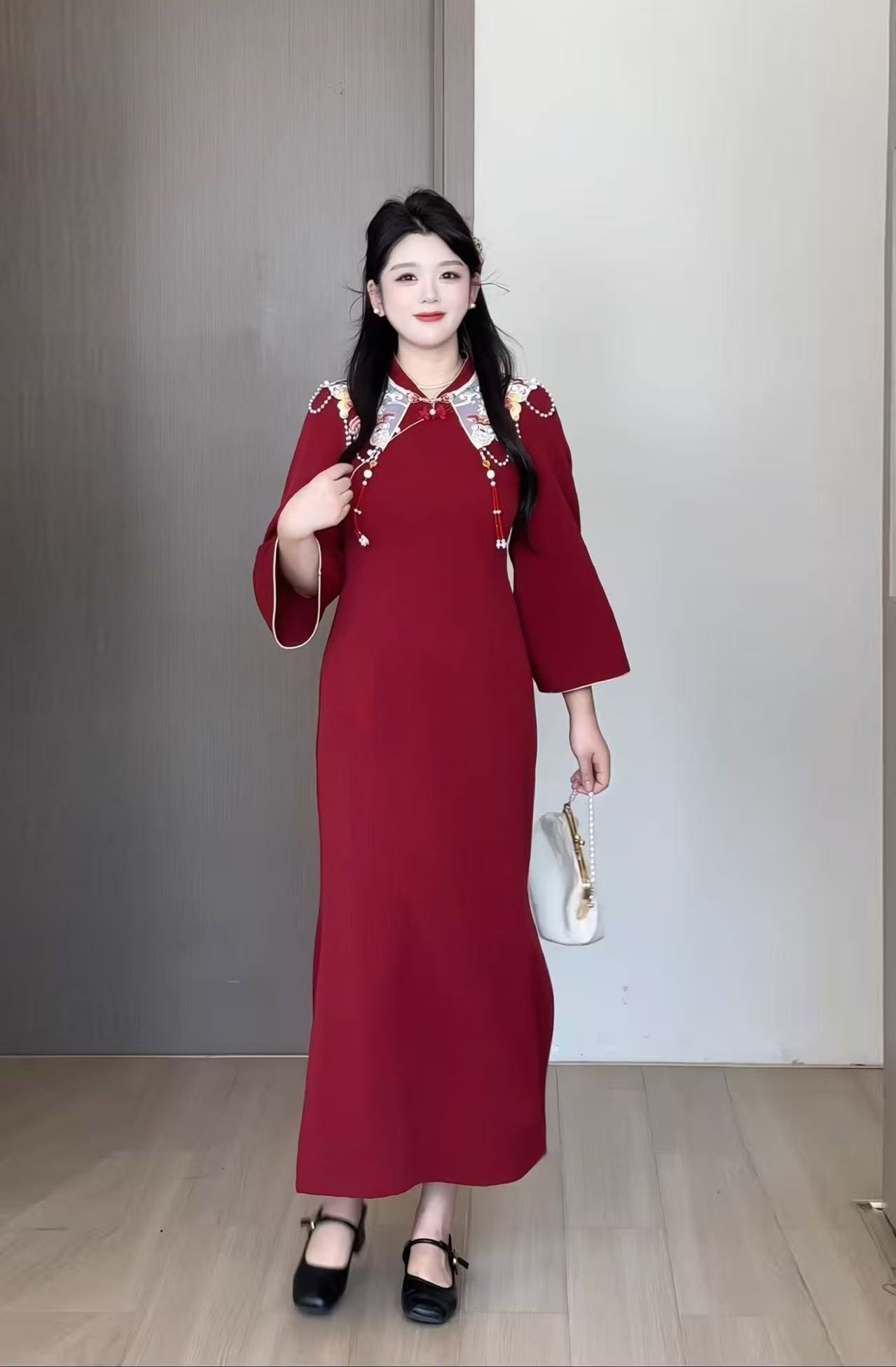 【锦绣红妆】秋大码女装胖MM显瘦新中式敬酒服旗袍连衣裙DM32752