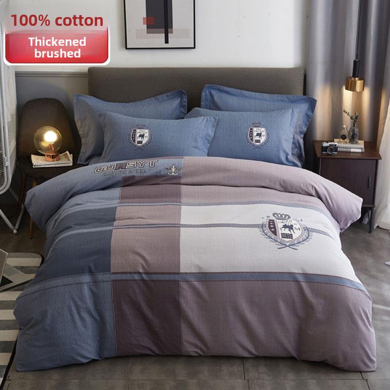 100%纯棉磨毛四件套北欧单双人被套加厚简约全棉磨毛秋冬床上用品