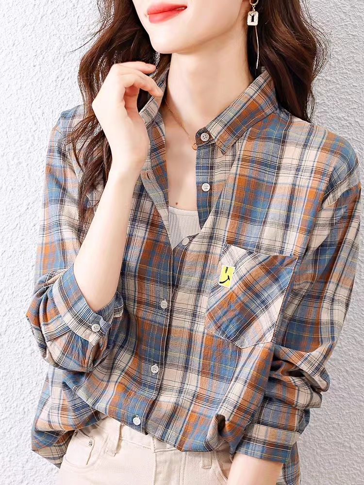 洋气衬衣新款格子时尚春秋长袖百搭复古小众宽松韩版显瘦港味衬衫