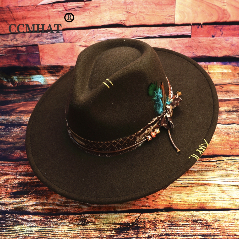 CCMHAT高定纯手工缝针装饰秋冬毛呢法式毡帽彩色羽毛中性爵士帽