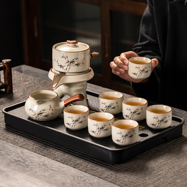 汝窑富竹自动茶具套装家用高档懒人泡茶神器陶瓷茶壶功夫茶杯茶盘