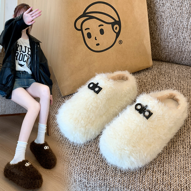 厚底勃肯毛毛拖鞋女外穿一脚蹬增高加绒保暖秋冬季2025新款棉拖鞋