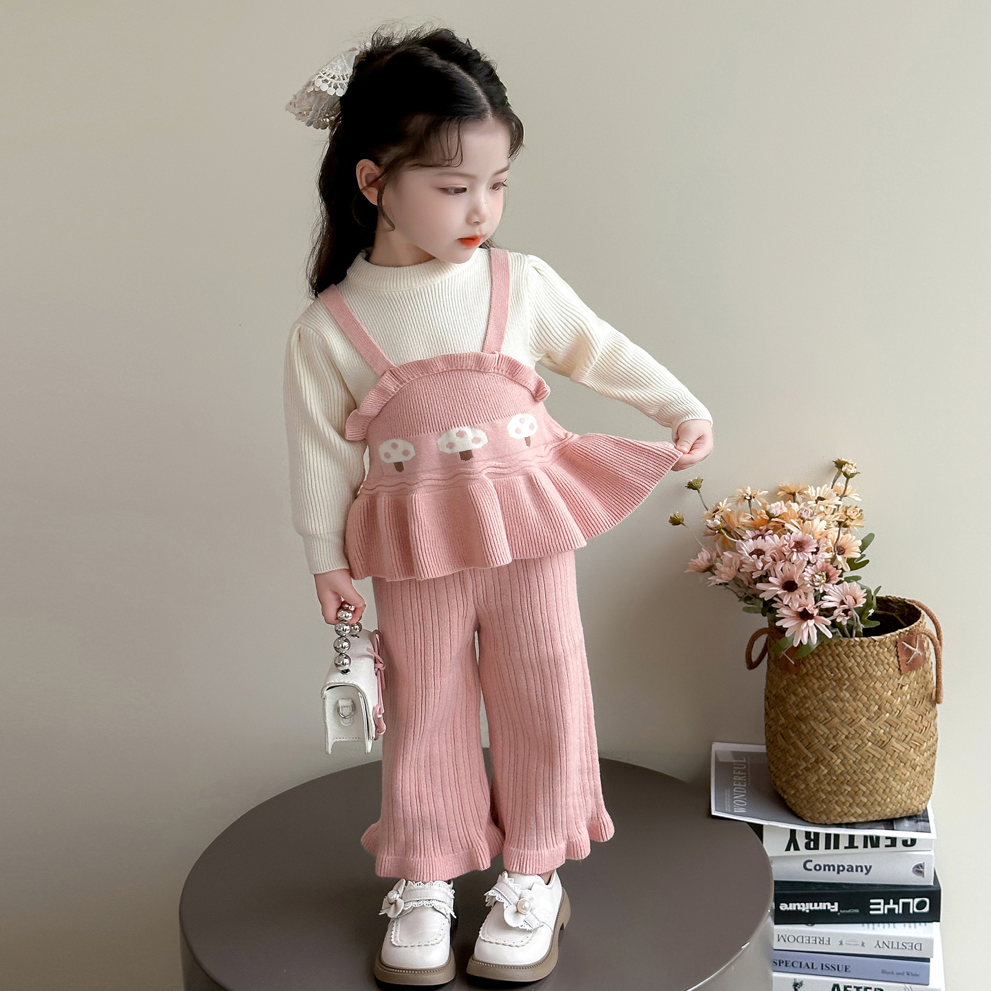 女童秋装套装2025新款3-4-6岁针织潮款小童女宝春秋季洋气两件套