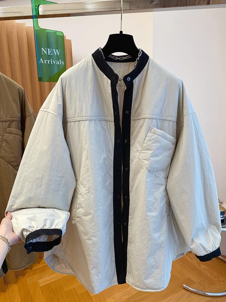 欧货设计感小众轻薄棉服女冬季中长款2025新款宽松大版夹棉外套潮