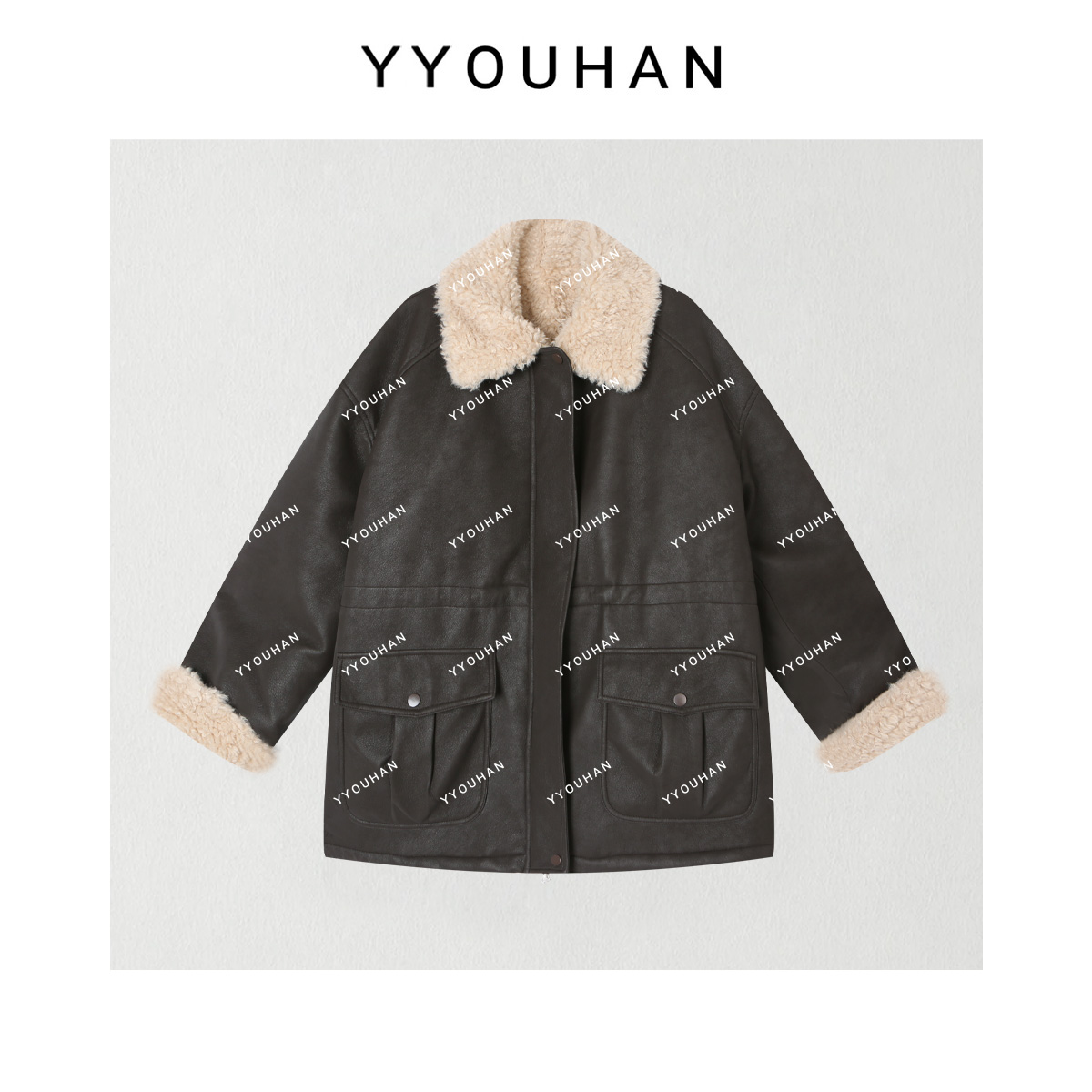 月月 年货定制小众设计女款加绒全毛内里显瘦百搭外套 2511C8489