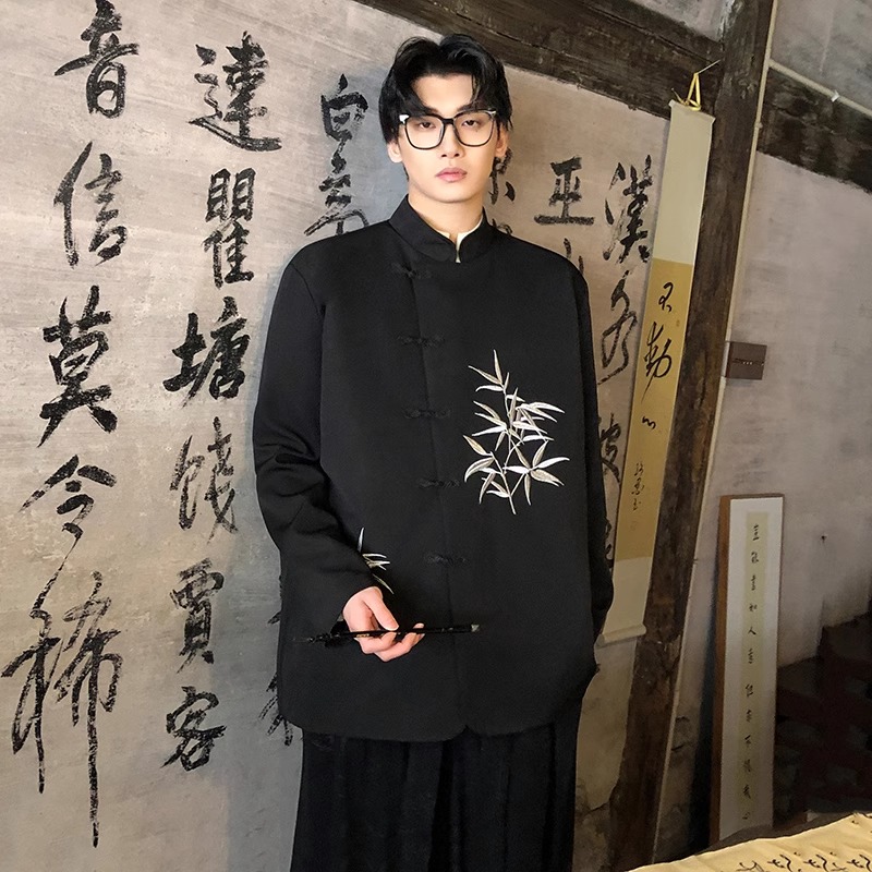 复古文艺 中国风刺绣竹叶唐装外套男 新中式穿搭 国潮 盘扣上衣