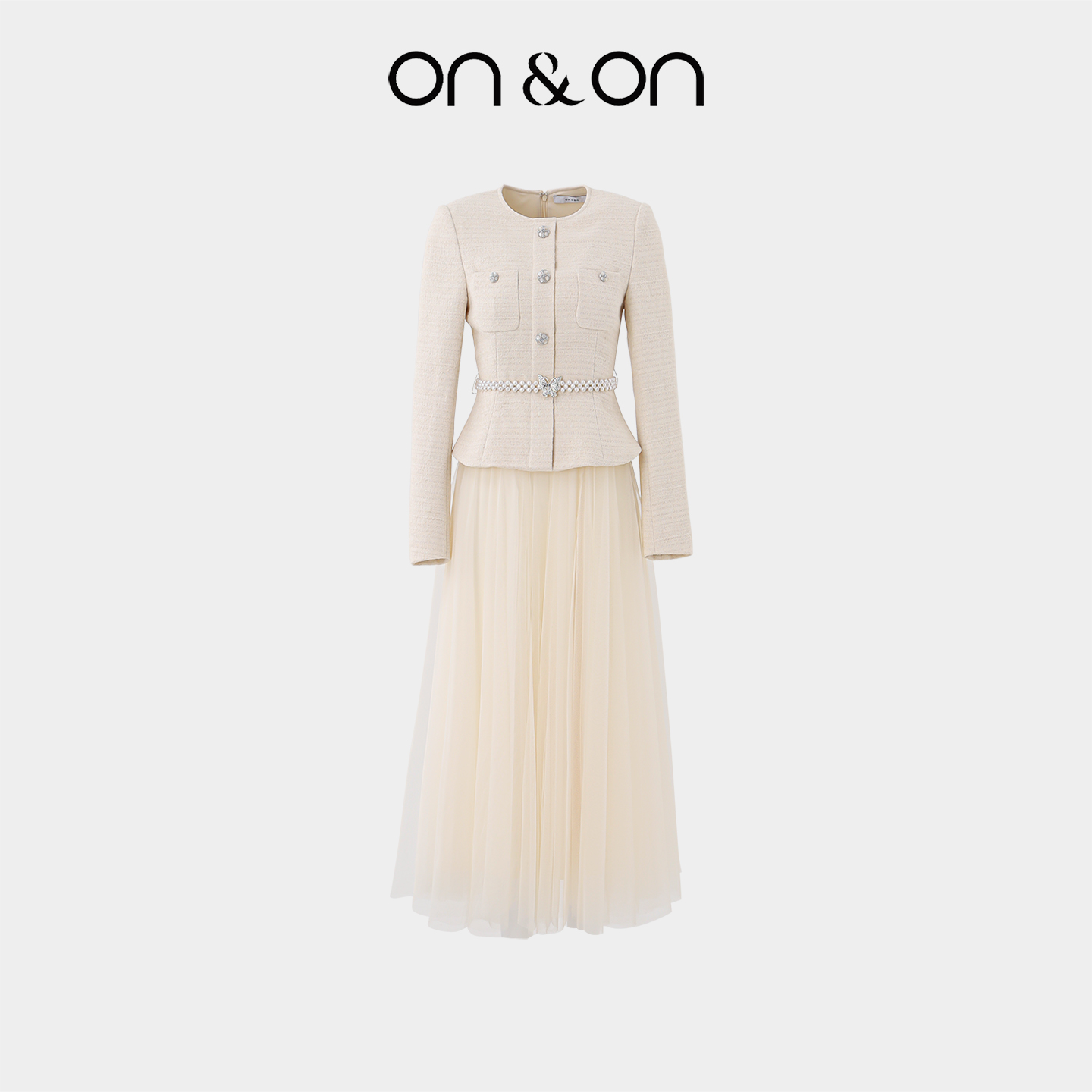 ON&ON/安乃安秋冬韩系气质温柔轻奢网纱小香连衣裙NNAU16451