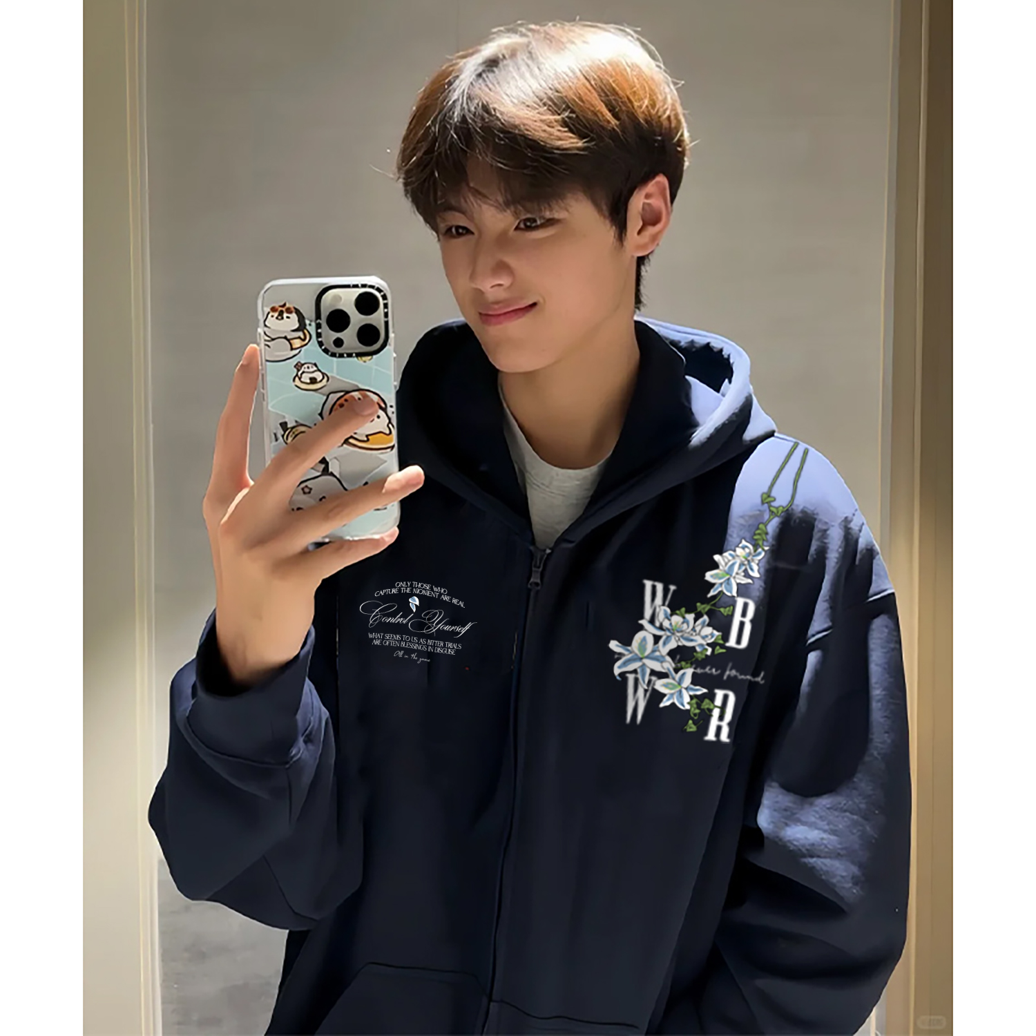 美式高街藤蔓花卉连帽开衫卫衣男女国潮牌宽松cleanfit情侣外套潮