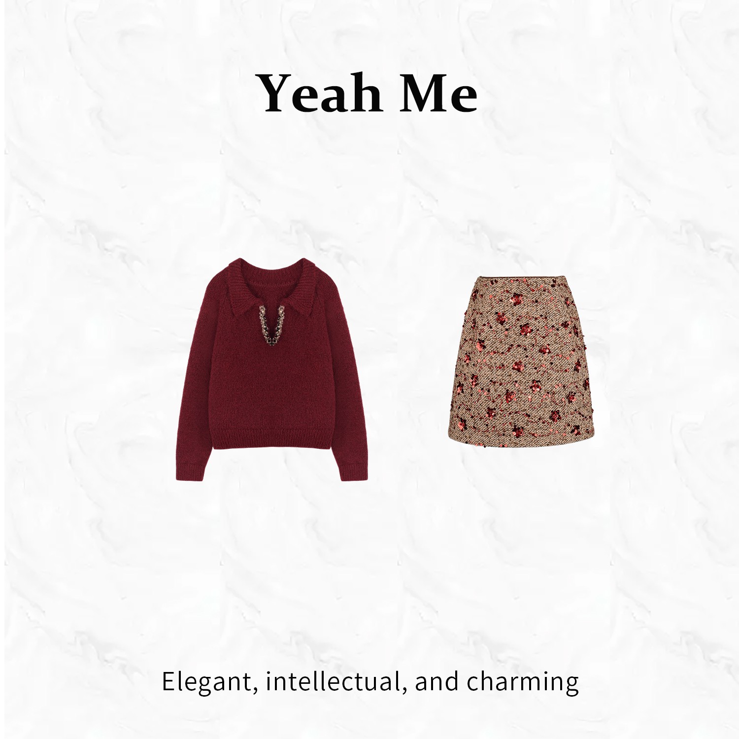 Yeah Me/也觅【银红花语】秋冬新款短裙套装轻奢高级感半身裙穿搭女