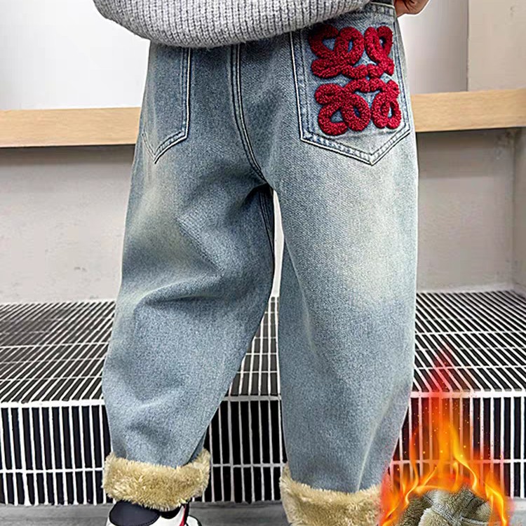 加绒牛仔裤男童冬季男宝一体绒裤子新款潮流女宝保暖潮酷痞帅童装