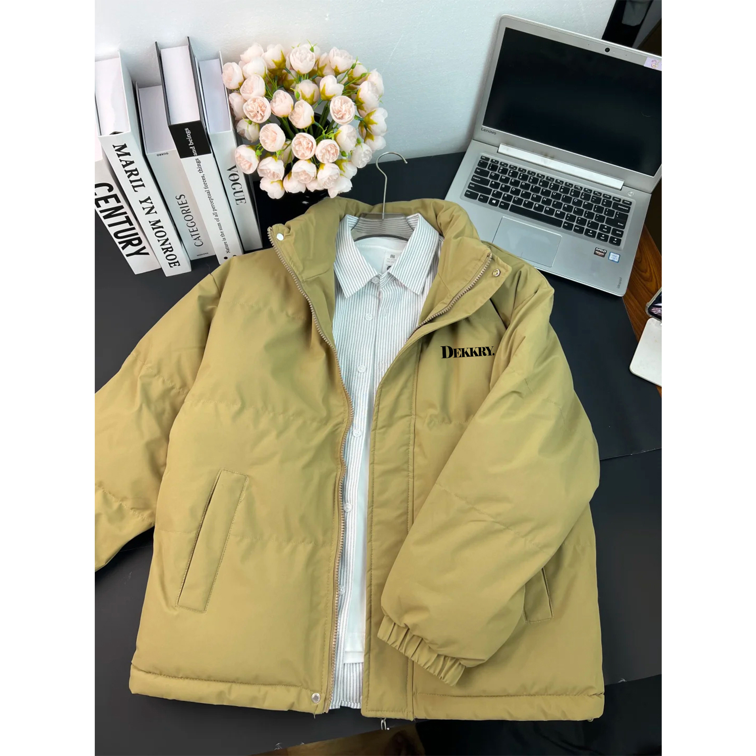 美式小众简约ins字母印花cleanfit立领棉服秋冬百搭情侣百搭外套