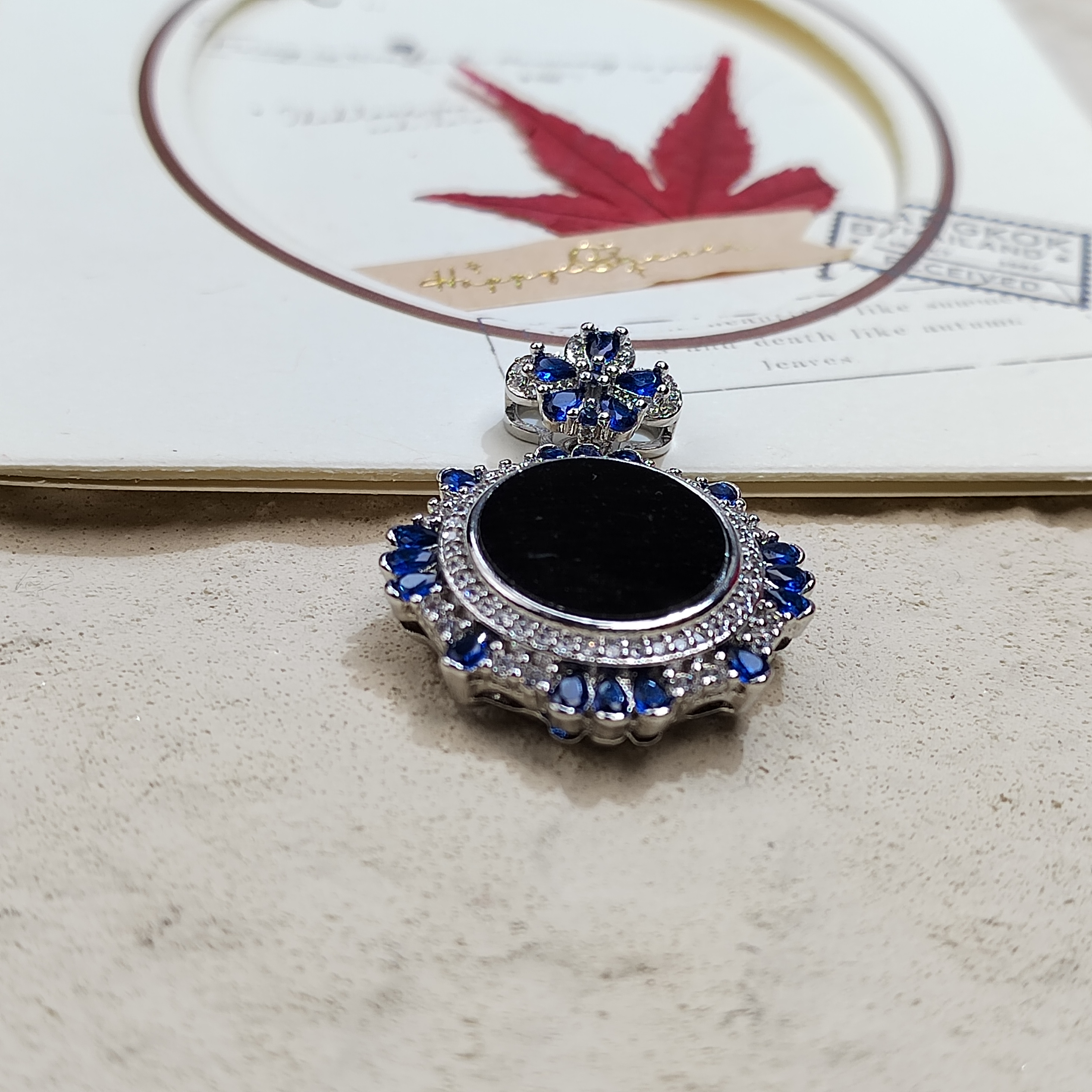 铜合金合成锆石吊坠 墨翡吊坠蓝色复古灵动精致