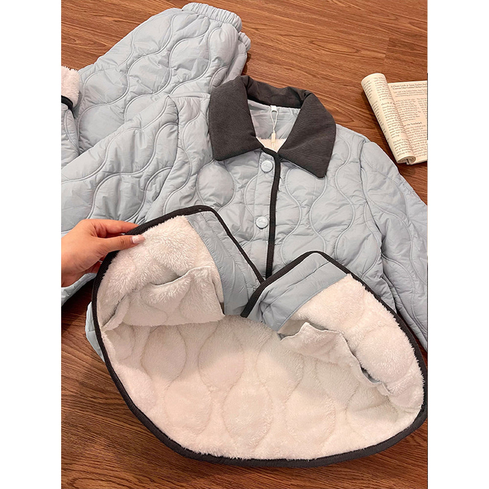 高级感穿搭三层夹棉睡衣女冬季加绒加厚棉服保暖家居服套装可外穿