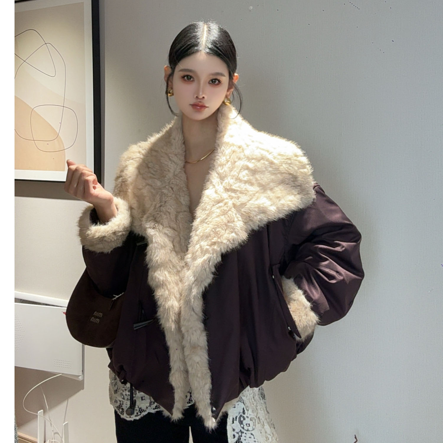 冬款韩版宽松百搭加厚保暖大翻毛领白鸭绒内胆派克服外套