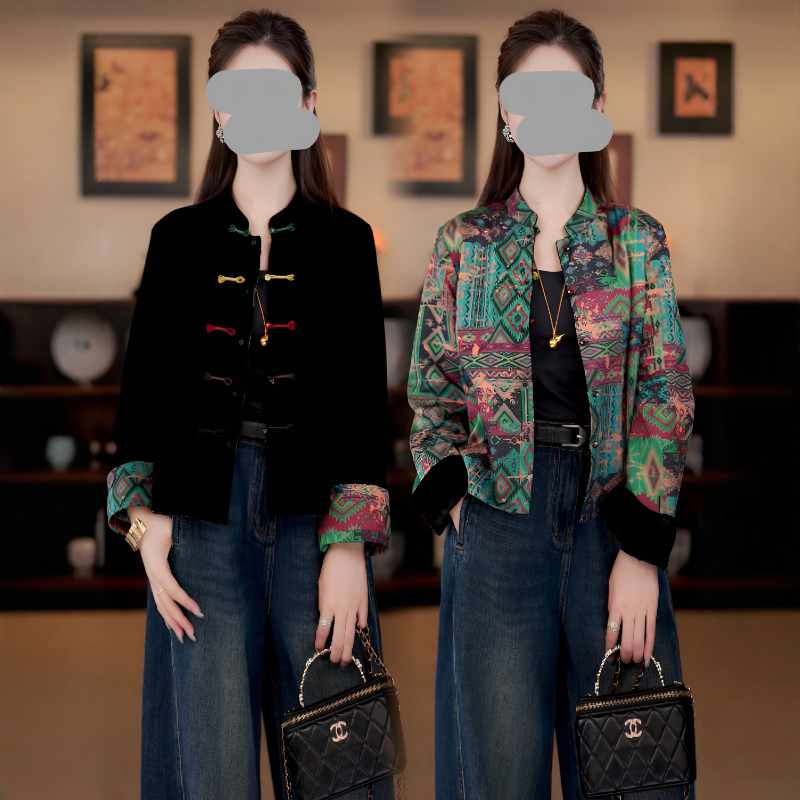 彩扣双面双穿短外套新中式遮肉显瘦2025春秋新款上衣盘扣上衣女