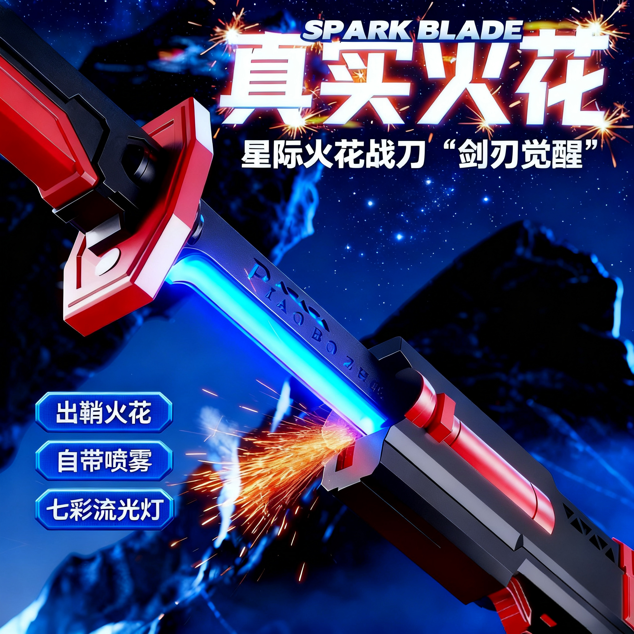 网红爆款火花光剑漂泊者星际战刃玩具喷雾儿童男孩发光宝剑武士刀
