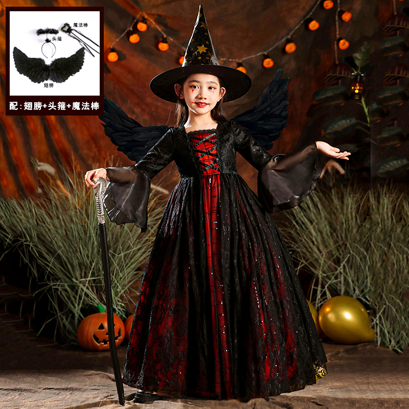 万圣节服装女童吸血鬼化妆舞会儿童装扮女巫衣服cosplay暗黑服饰