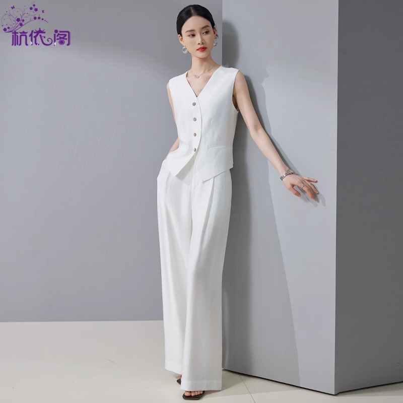 无袖马甲阔腿裤两件套女2025夏季新款高级感时尚洋气减龄背心套装