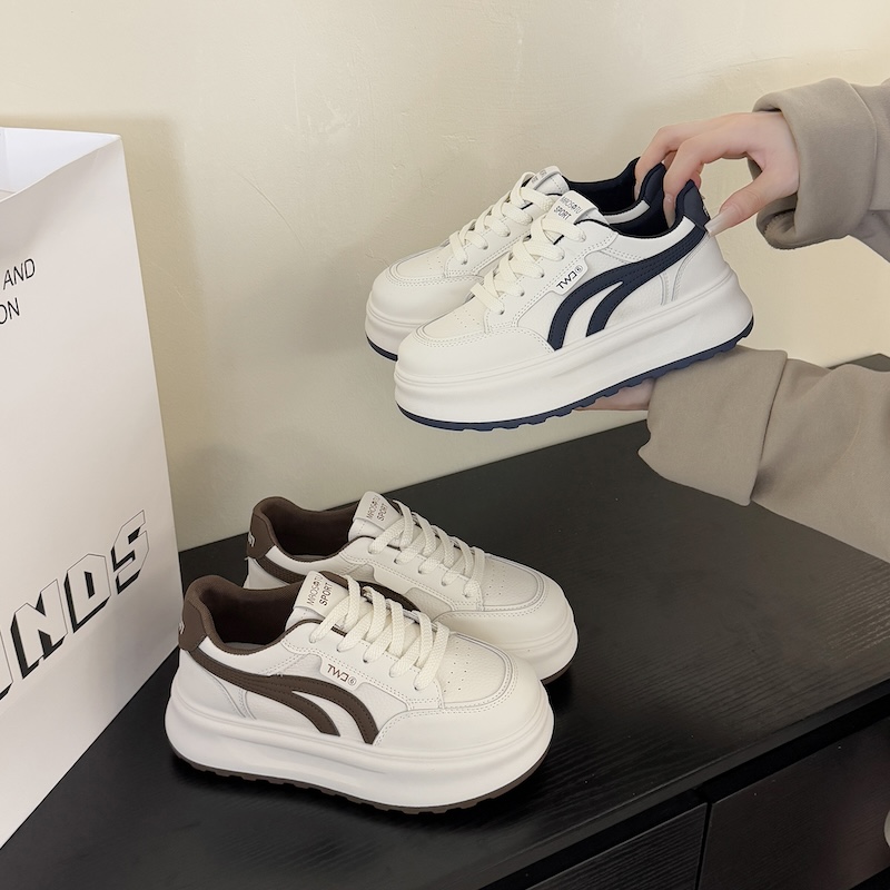 真皮厚底小白板鞋女春夏季时尚增高休闲四季款板鞋6018